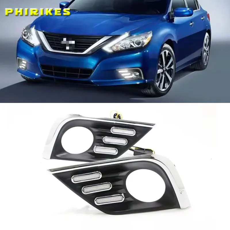 Светодиодные дневные ходовые огни, водонепроницаемые автомобильные 12 В, светодиодные противотуманные фары DRL с реле указателя поворота для Nissan Altima Teana 2017 2018