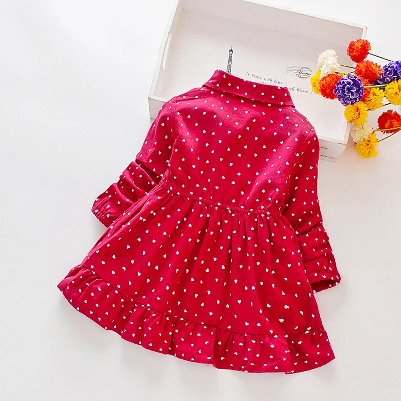 Spring Autumn Casual Baby Girls Dot Print Long Sleeve Dress Kids Toddler Pageant Princess Sundress Dress For 1-8 Years old