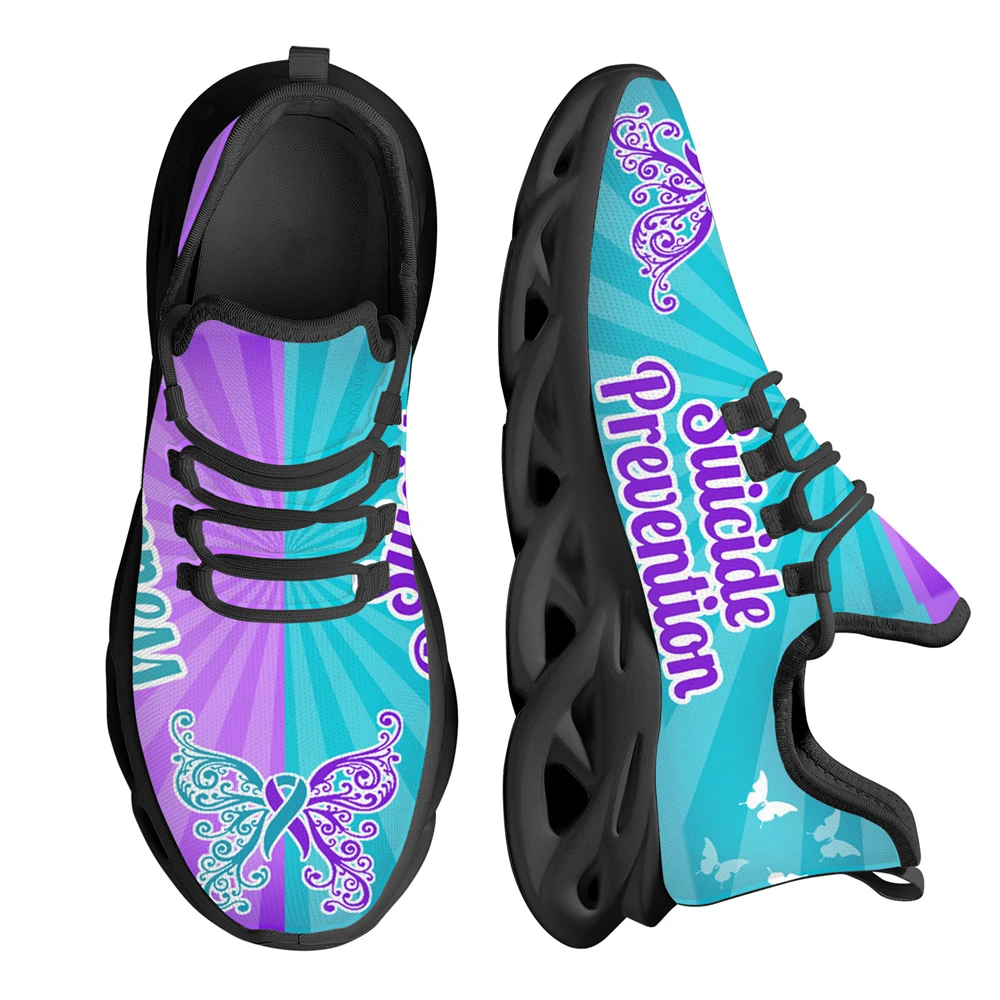 INSTANTARTS Ladies Comfort Lace-up Mesh Sneakers Autism Awareness Butterflies Design Sport Jogging Shoes Lightweight Platforms