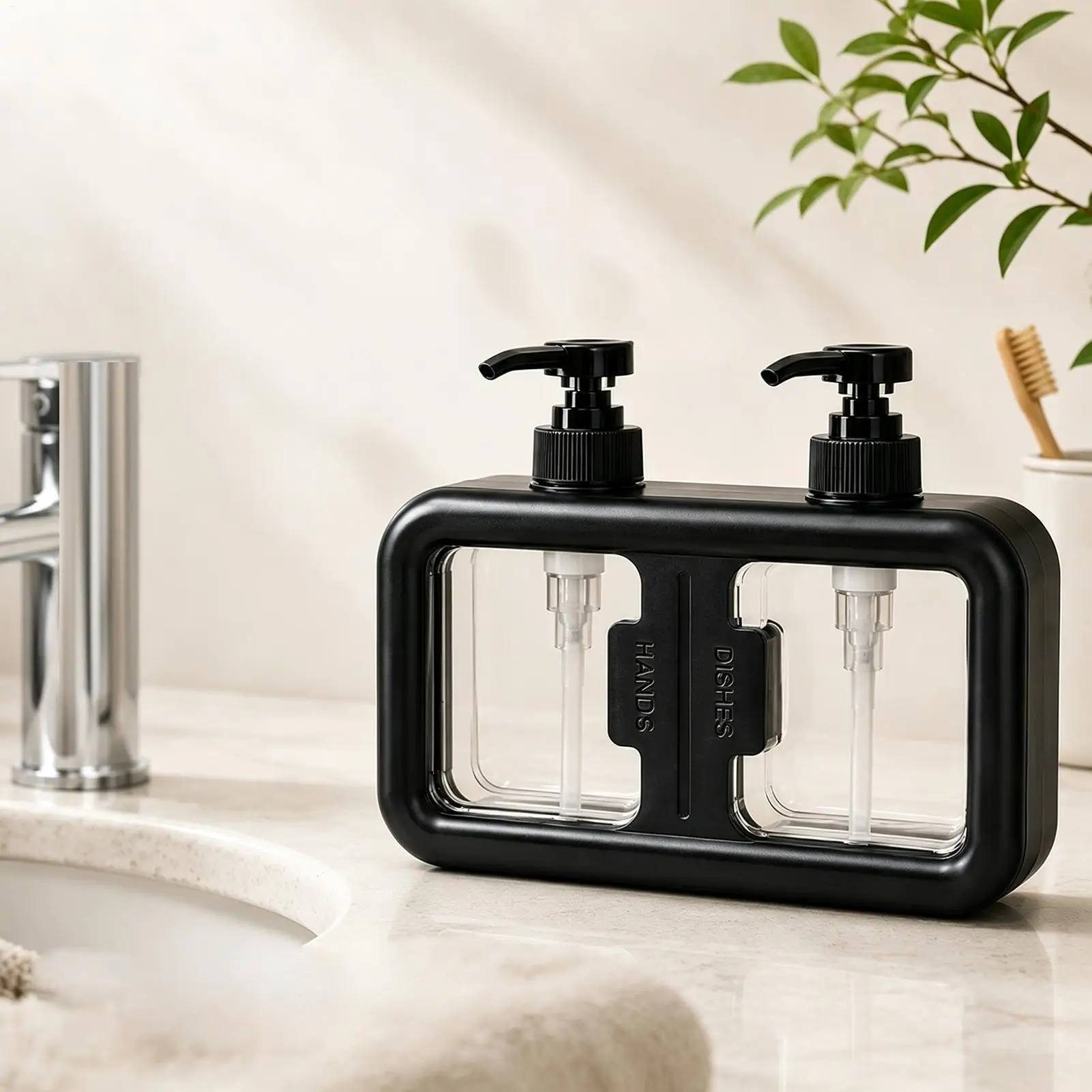1PC Duals Compartment Duals Chamber Soap Dispenser Duals Grid Press Pump Wall Mount Soap Dispenser Two Liquid Capacity Separate