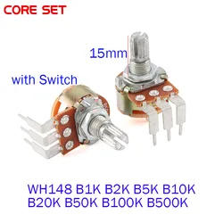 2Pcs WH148 3pin With Switch 15MM Bend Foot 5K 10K 20K 50K 100K 500K B5K B10K B20K B100K B500K Potentiometer