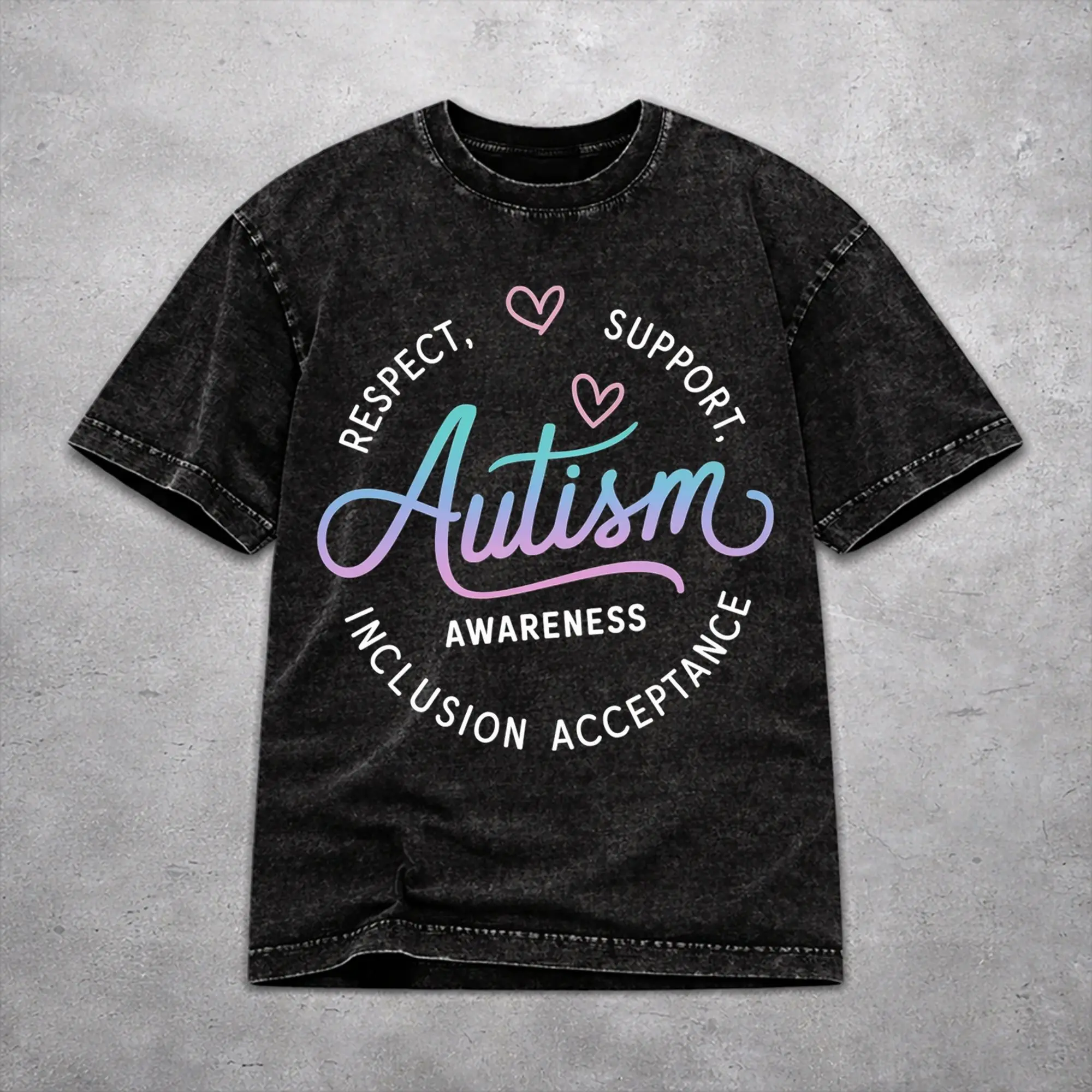 Men Women Vintage Washed T-shirts Autism Awareness Respect Love Support  Print T Shirt Outfit Oversize  Tees