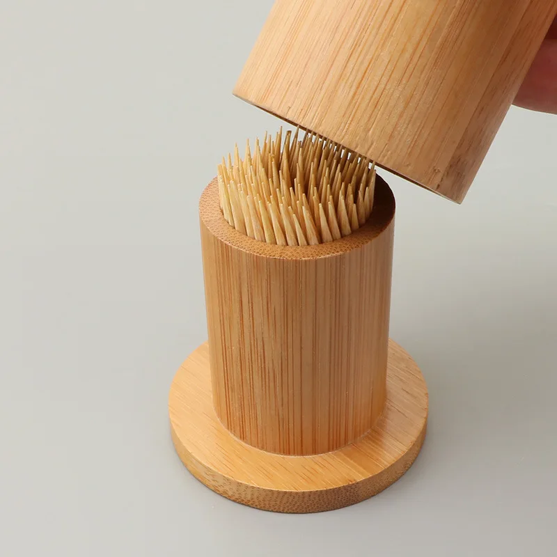 Bamboo Toothpick Holder Dispenser Box Household Toothpick Container Mini Wood Toothpicks Jar Home Table Decoration