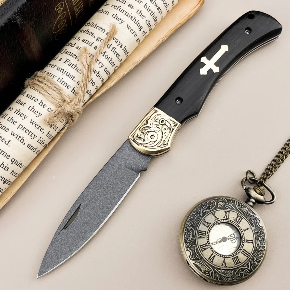 

EDC Pocket Folding Knife Forged Steel Blade Ebony Handle Practical Fruit Knife for Outdoor Camping Hiking Fishing