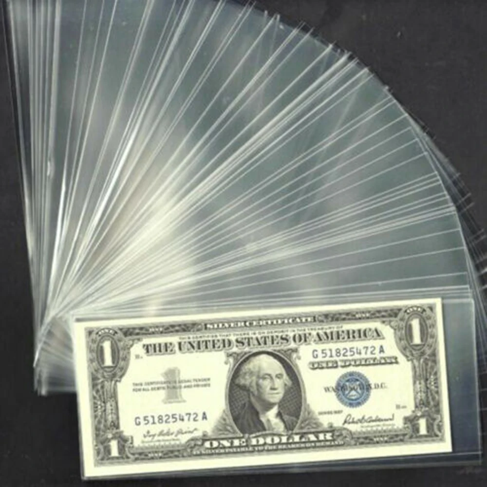 Polypropylene Transparent Bag for Displaying and Protecting Your Banknote Collection 100 Pieces and Plastic Box Included