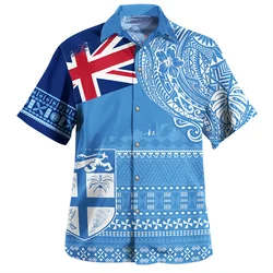 Harajuku 3D Philippines Fiji Flag Emblem Rugby Printing Shirts Fiji Coat Of Arm Graphic Short Shirts Men Hawaiian Clothing Tops