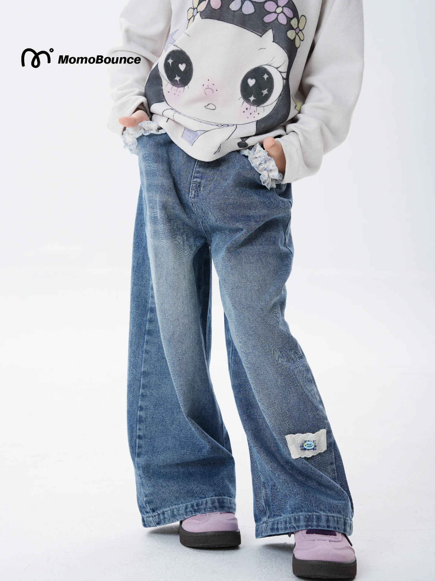 jeans-a-jambe-droite-pour-filles-avec-dentelle-delicate-coupe-decontractee-pantalon-long-amincissant-style-vintage-en-denim-pour-enfants