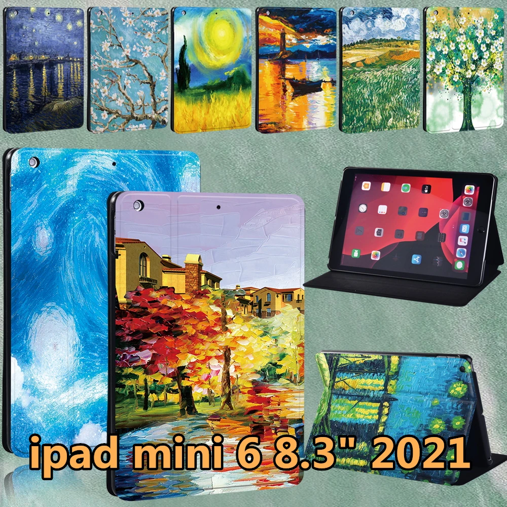 

for IPad Mini 6 A2567 A2568 A2569 Case Funda Apple IPad Mini 6 2021 8.3" Leather painting Pattern ultra thin Protective Cover