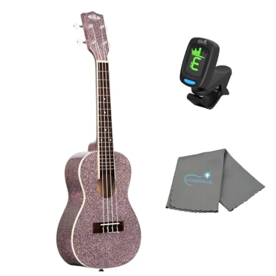 

Concert ukulele for beginners, mahogany body, pink champagne with pink sparkles finish, includes tuner and polishing cloth