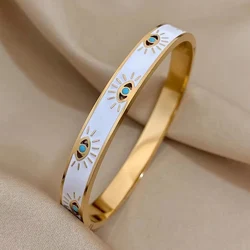 Trendy 316L Stainless Steel Evil Eye Bracelet for Women Charm White Enamel Wrist Waterproof Bangle Multi Epoxy Turquoise Bangle
