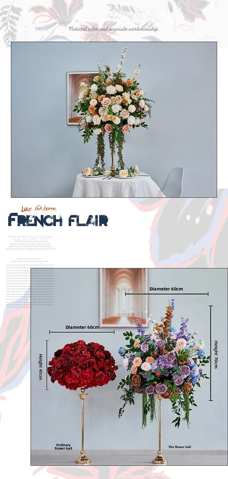 Champagner-Seiden-Kunstblumenkugel Großhandel Hochzeits-Wegleit-Pomander-Kugel für Hochzeitssaal, Bühne, T-Tisch und Eventdekoration – Detail 7