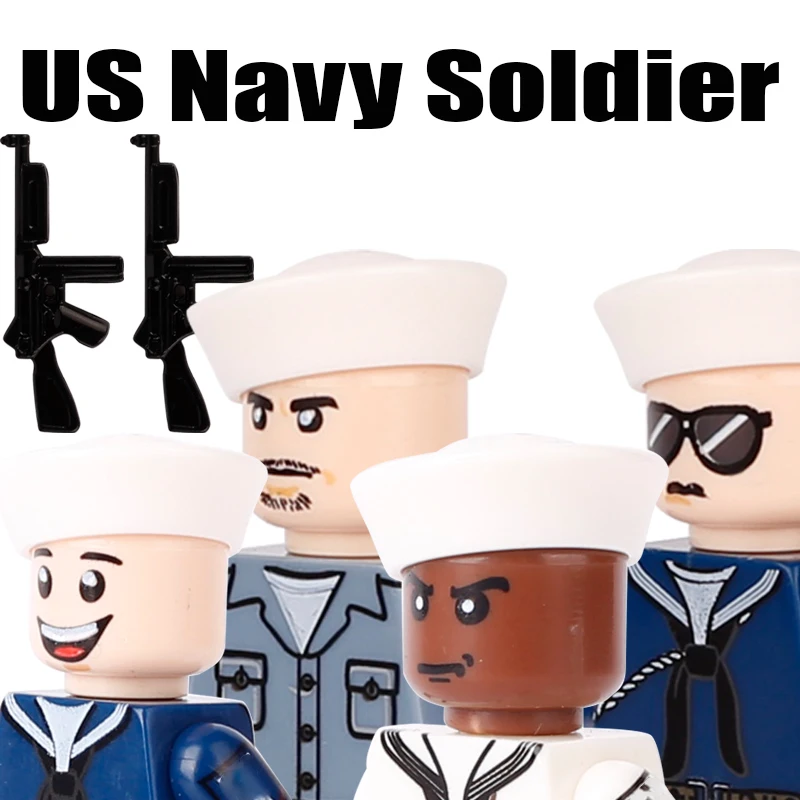 WW2 US Navy Army Soldier Figures Building Blocks Military Petty Officer Third Class Warrior Gun Weapons Bricks Toys Boys Gifts