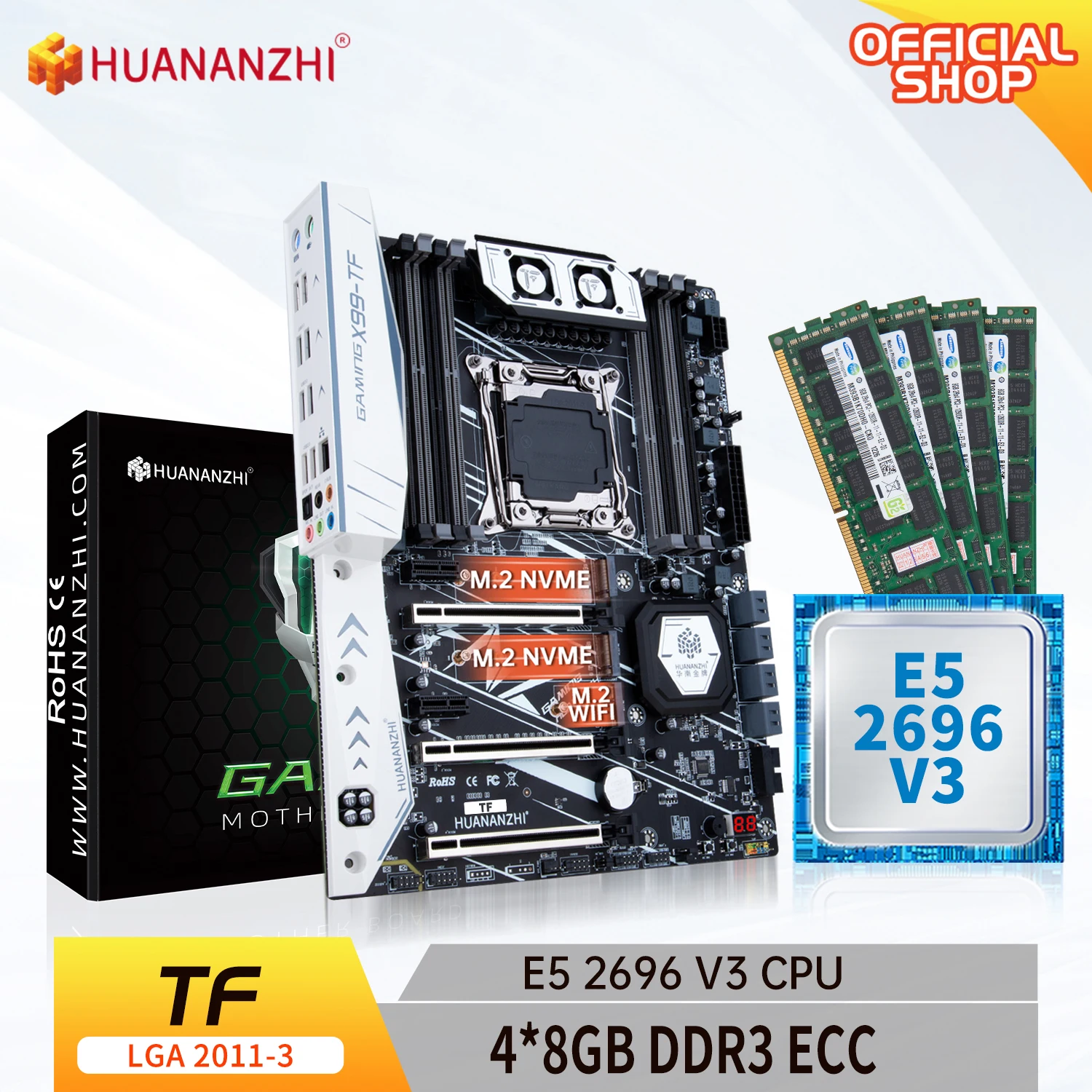 

HUANANZHI X99 TF LGA 2011-3 XEON X99 материнская плата с Intel E5 2696 V3 с 4*8G DDR3 RECC память комбинированный комплект NVME SATA