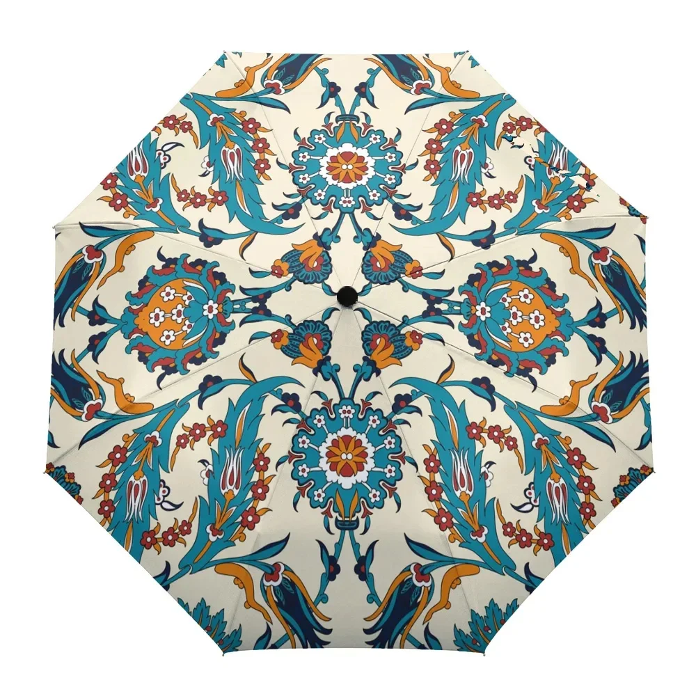 

Retro Bohemian Floral Rain Umbrellas Moroccan Style Lightweight Windproof Folding Travel Umbrella Portable Umbrella for Women