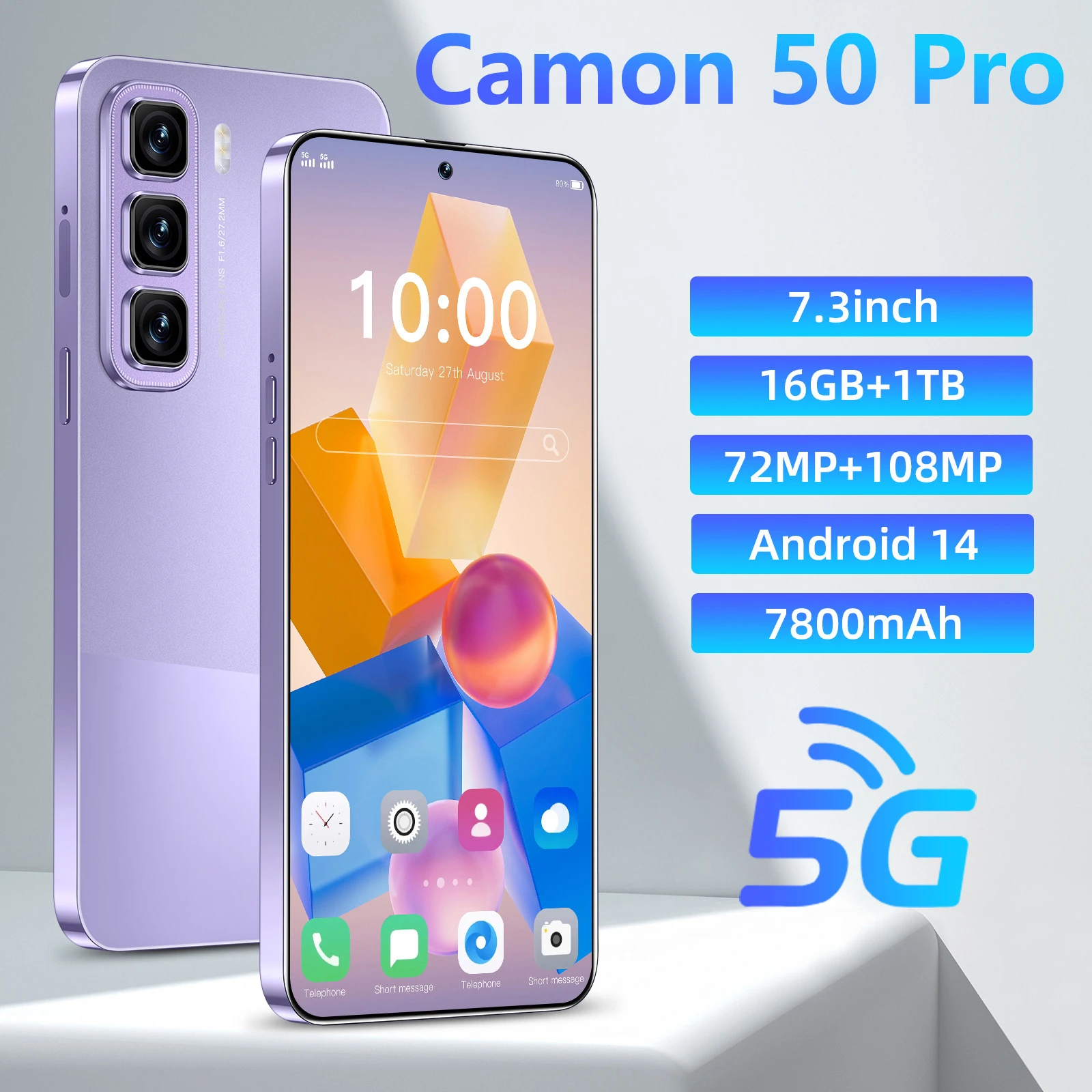 

2026 New High Quality Camon 50 Pro original intelligent Wifi dual card dual standby system 7800mAh battery global version