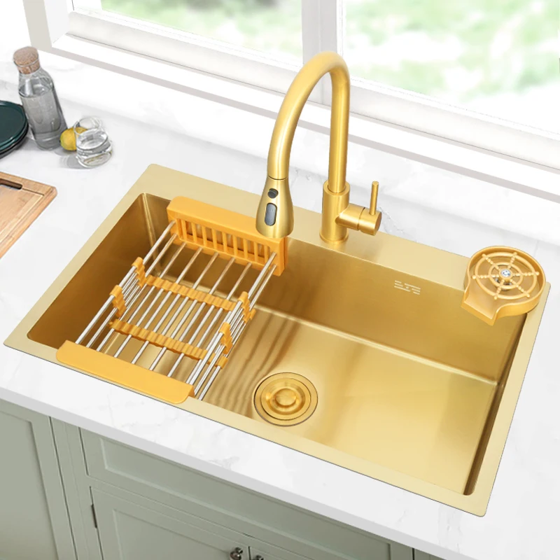 Golden nano stainless steel sink sink single sink 304 handmade kitchen sink size