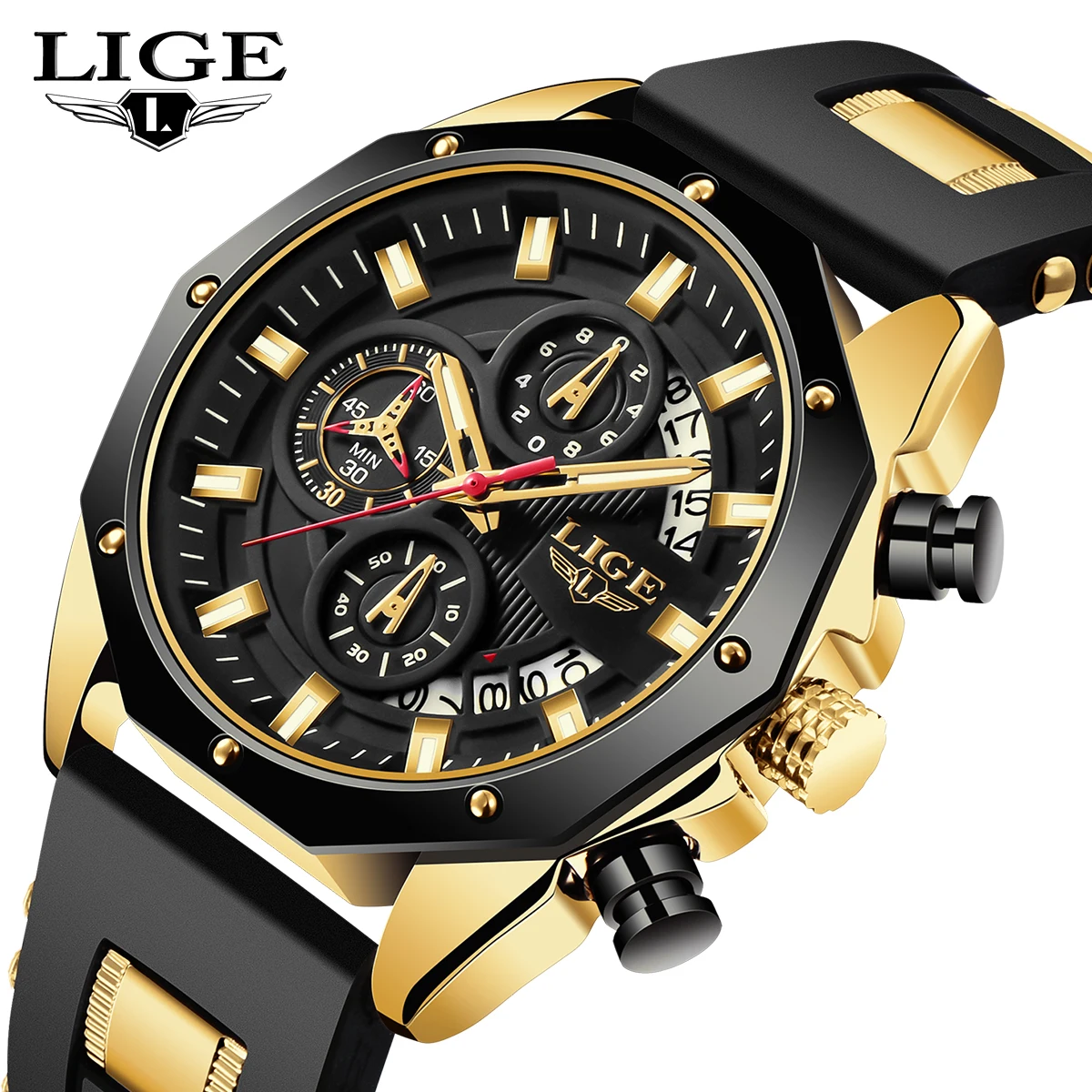 LIGE лучший бренд мужские часы роскошные спортивные силиконовые кварцевые наручные часы водостойкие светящиеся часы с хронографом для мужчин часы с датой