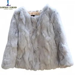 Real Rabbit Fur Coat for Women, Three Quarter Short Jacket, Female Loose Thicken Warm Clothes, High Quality, New, Winter, 2022