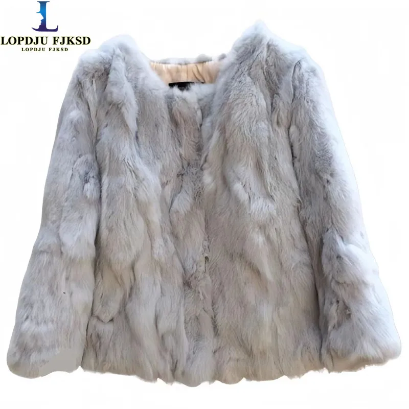 Real Rabbit Fur Coat for Women, Three Quarter Short Jacket, Female Loose Thicken Warm Clothes, High Quality, New, Winter, 2022