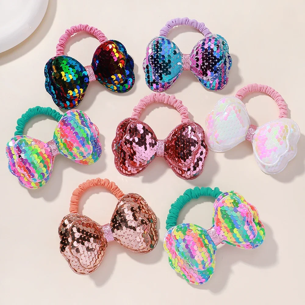 2Pcs/lot Flower Bow Girls Kids Ponytail Elastic Hair Bands Children Hair Ties Cartoon Hair Accessories Baby Headwear Wholesale