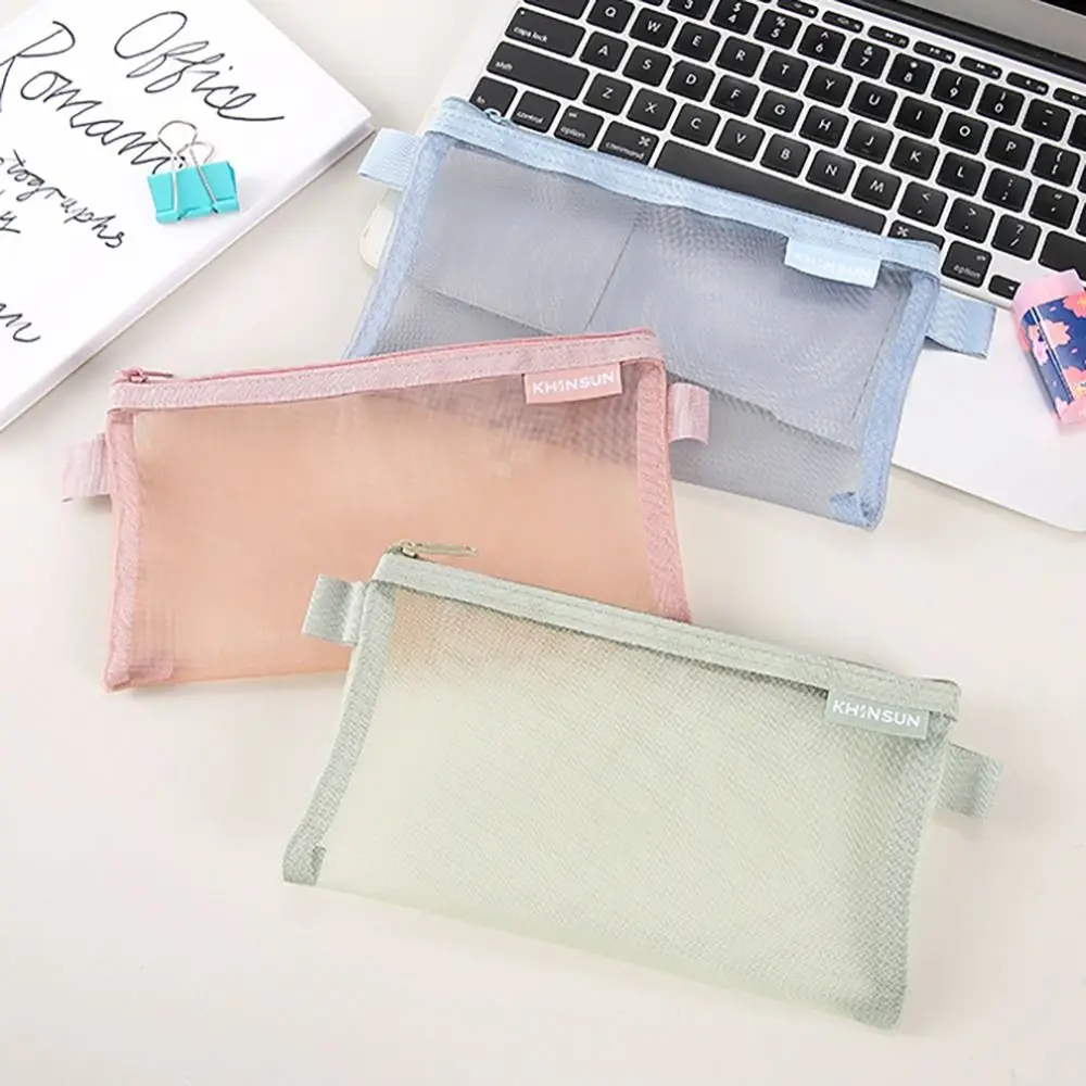 Portable Mesh Pen Bag Transparent Large Capacity Pen Box Stationery Organizer School Office
