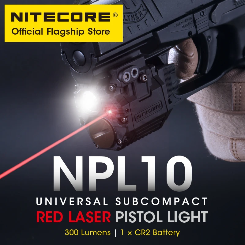 

NITECORE NPL10 Tactical Gun Lamp 635nm Red Laser Pistol Light 300 Lumens Lightweight Compact LED Flashlight With CR2 Battery