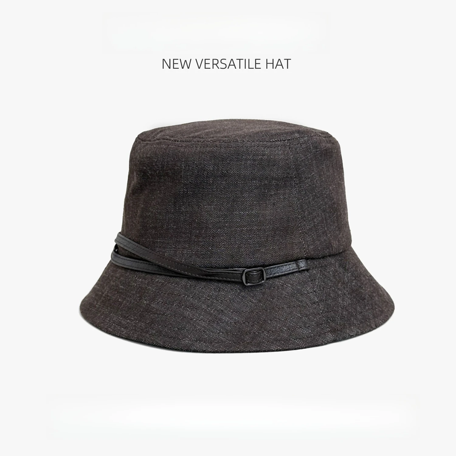 Women Vintage Cotton Blend Bucket Cap Leather Buckle Quiet Luxury Face Slim Basin Foldable Autumn Winter Sun Protection