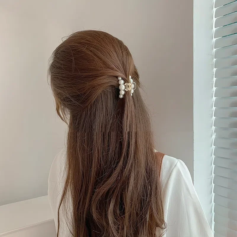 Back of Head Large Pearl Hairpin Hair Grab Korean Version of Shark Clip Metal Pan Hair Grab Clip Simple Headdress Hairpin Female