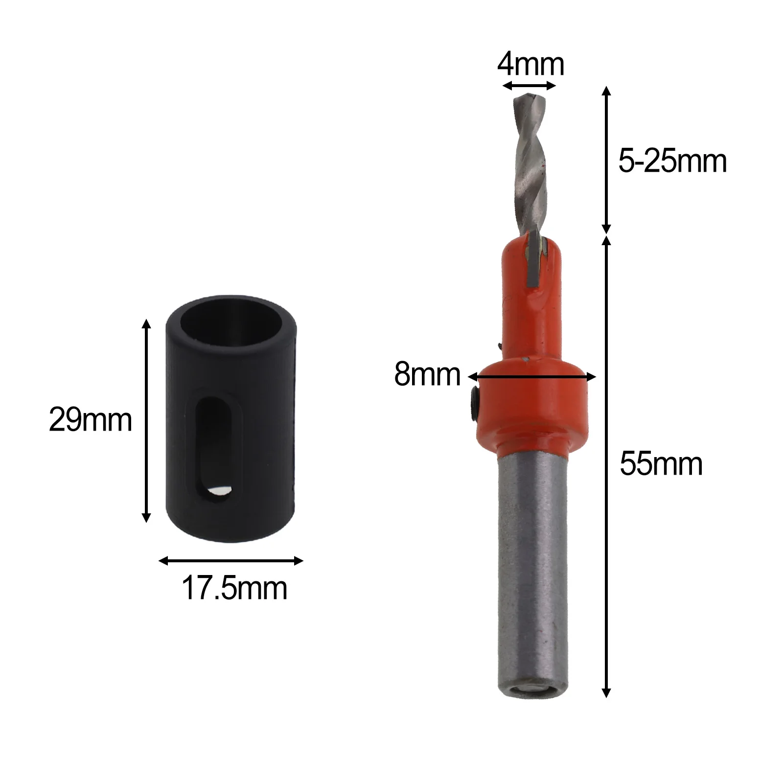 8mm Round Shank Countersink Drill Bit with Adjustable Stop Collar for Precise Countersinking and Counterboring in Woodworking