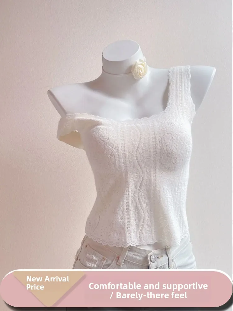 

Warm Thermal Square Collar One-Piece Brtte Women's Csole Underwear Built-In Strap Vest French Sle Nylon Fabric