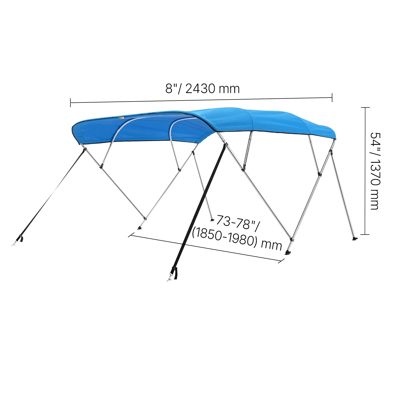SucceBuy 4-boog boot Bimini-tops 600D polyester luifel met frame van aluminiumlegering Waterdicht en zonwering Bootluifel Luifel