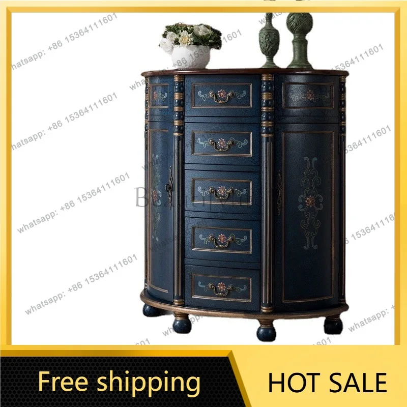Zj. American solid wood entrance cabinet light luxury semi-round entrance entrance table corridor table
