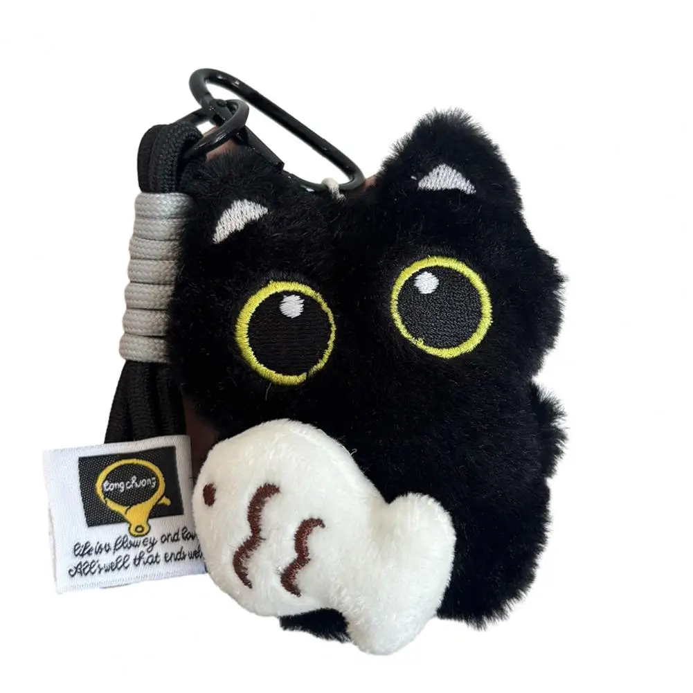 Plush Cat Pendant Cute Plush Black Cat Keychain Cartoon Cat Holding Fish Key Ring Soft Stuffed Animal Pendant for Bag Purse Gift