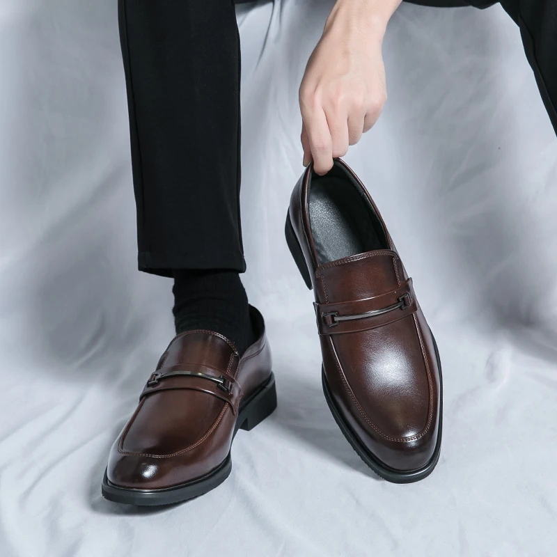 Men's Formal Leather Shoes Classic Style Slip On Loafers Round Toe Breathable Non-Slip Business Dress Wedding Office Casual Shos