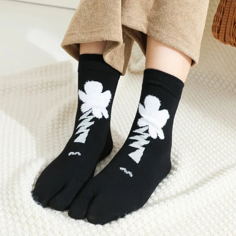 Lace Mesh Separation Two-toe Socks Two-finger Socks Set Women Kawaii Black Socks