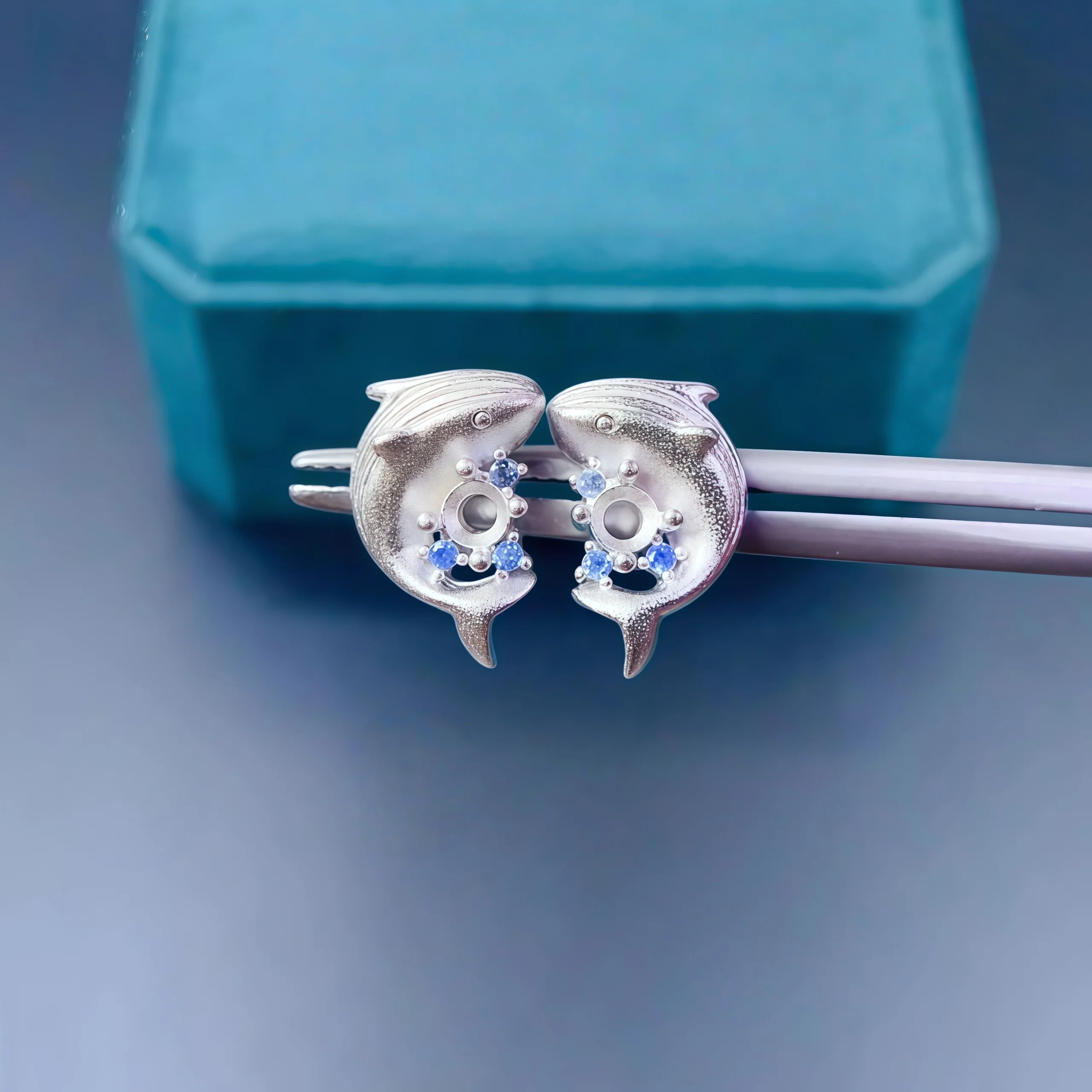 

Inlay 3mm Round Stone DIY Empty Earrings Holder S925 Sterling Silver Dolphin Design Fine Charm Weddings Jewelry for Woman