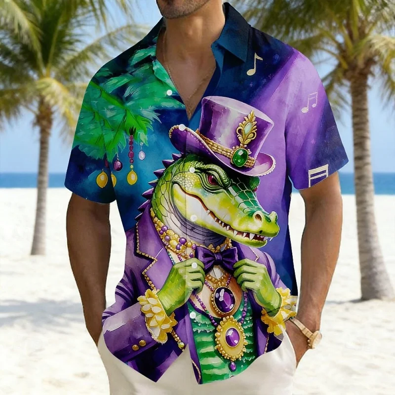 

Мужская гавайская рубашка с карнавальным животным принтом, роскошная, с 3D-печатью, с короткими рукавами, летняя, уличная, пляжная, в стиле Алоха