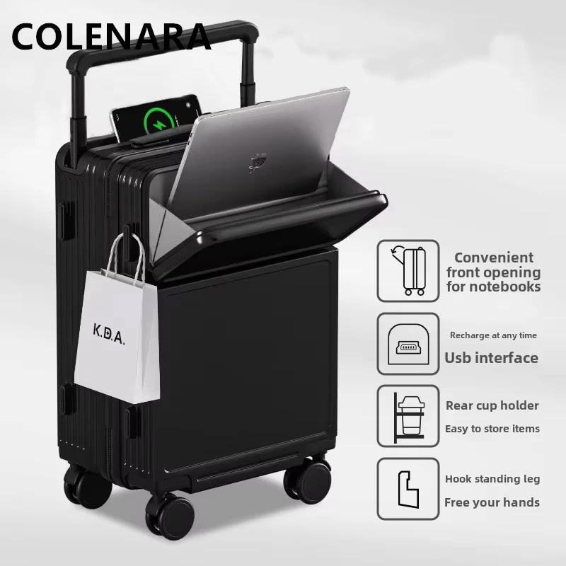 COLENARA Laptop Suitcase Front Opening Boarding Case USB Charging Multifunctional Trolley Case 20