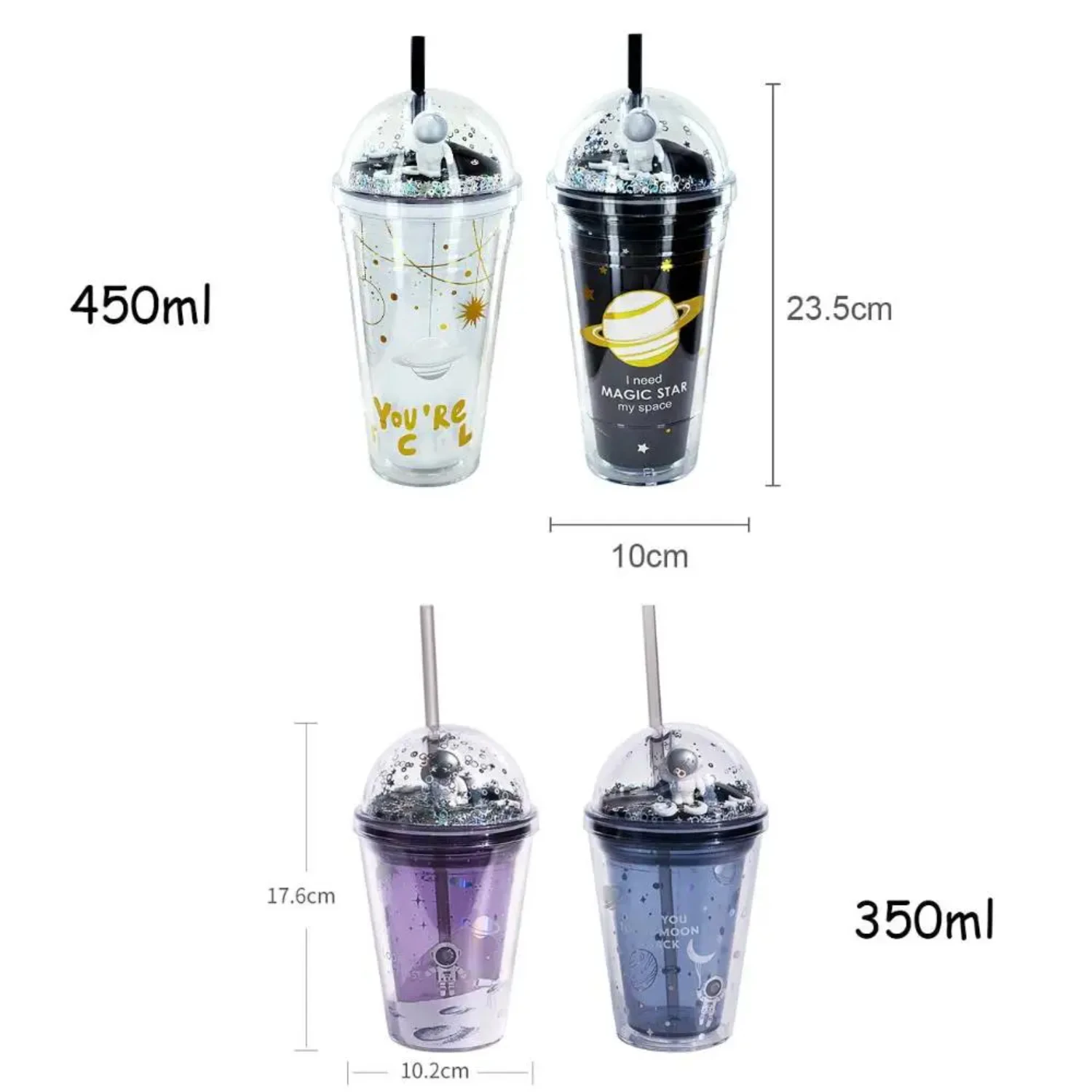 

Easy Cleaning Fashion Household Double Layer Astronaut Theme BPA Free Portable Straw Cup Water Bottle Bottle Gifts Drinkware