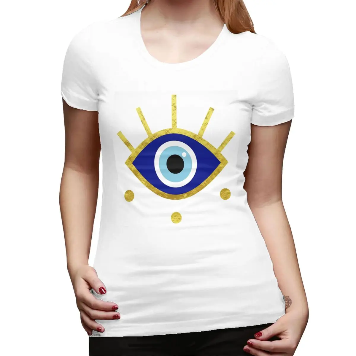 

Mediterranean Evil Eye Protection, Nazar T-Shirt for Women O-Neck Streetwear T Shirts Women's Short Sleeve Summer Clothes Tops
