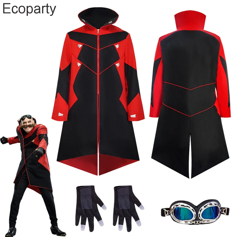 New Dr Eggman Cosplay Costume Men\'s Halloween Ivo Robotnik Trench Trousers Uniform Glasses Gloves Suit Carnival Party Outfits