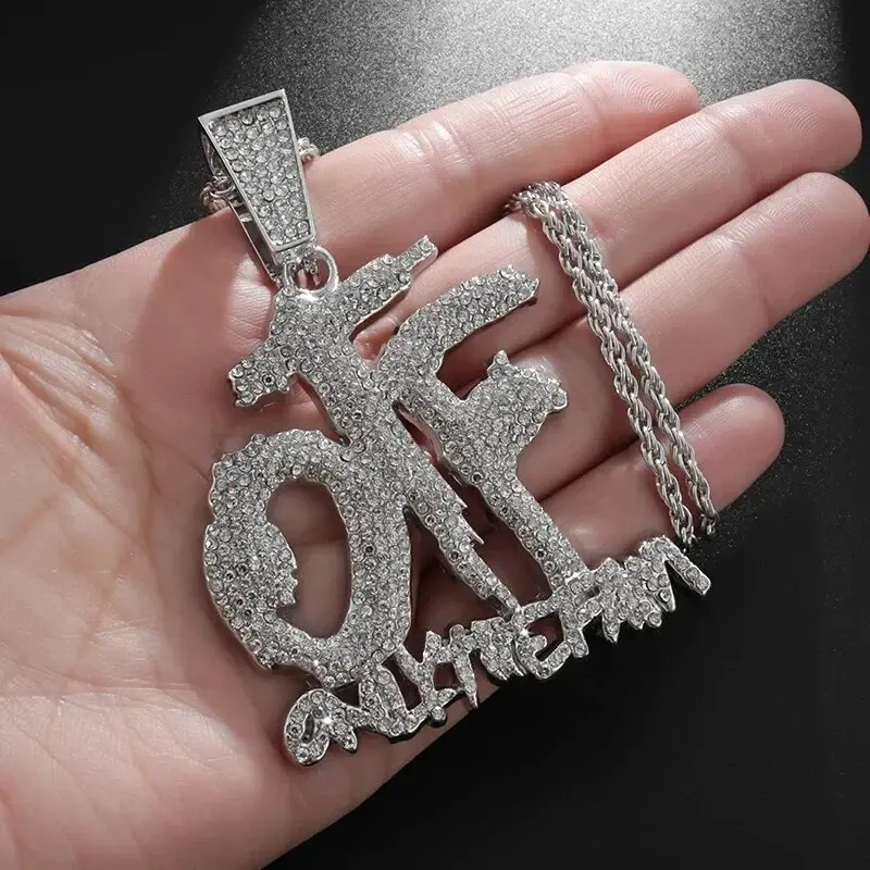 Ice Crystal Zirconia Letters Otf Letter Necklace for Men and Women Fashion Rock Rap Party Jewelry Gift