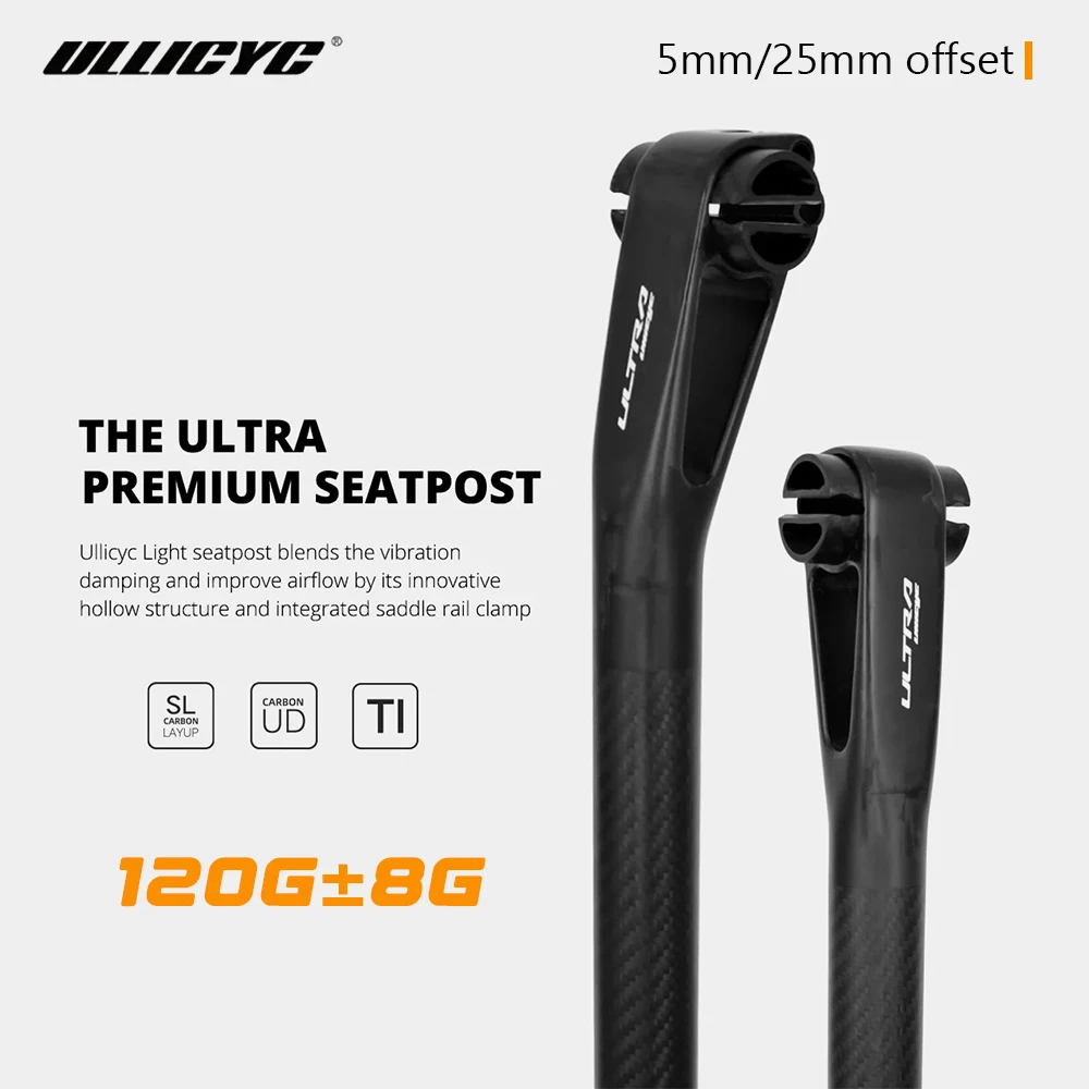 

ULLICYC Ultralight Carbon Seatpost Bicycle Seatpost Offset 5MM/25MM for MTB/Road Seat Tube Bicycle Part 25.4/27.2/30.9/31.6MM