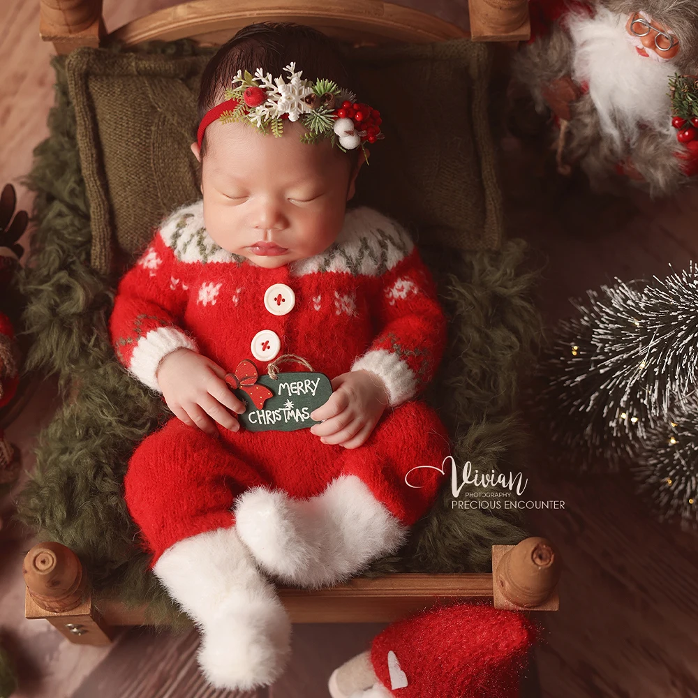 Accesorios de fotografía de vacaciones para recién nacidos, disfraz de Papá Noel infantil, accesorios de fotografía para estudio de bebé para tema navideño, accesorios de escena de Navidad
