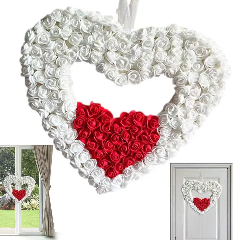 

Valentine Heart Wreath Love Wreath Red White Flowers Artificial Wreath Valentine's Day Home Decor For Door Wall Window Porch