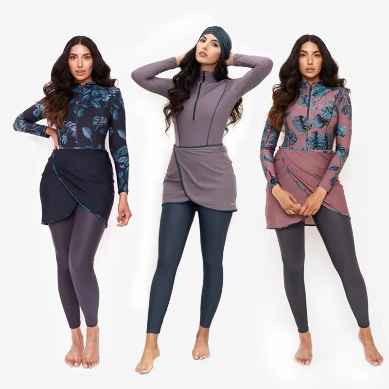 3PCS/Set Plain Muslim Modest Swimwear Women Muslim Swimsuit Burkini Long Sleeve Islamic Big Full Cover Hijab Beach Clothing