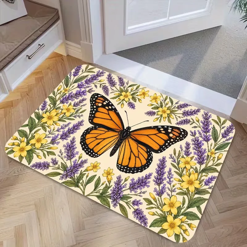 Rainbow Colorful Butterfly Doormat Vivid Wing Art Print Entrance Rug Bohemian Stylish Home Carpet for Front Door Entryway