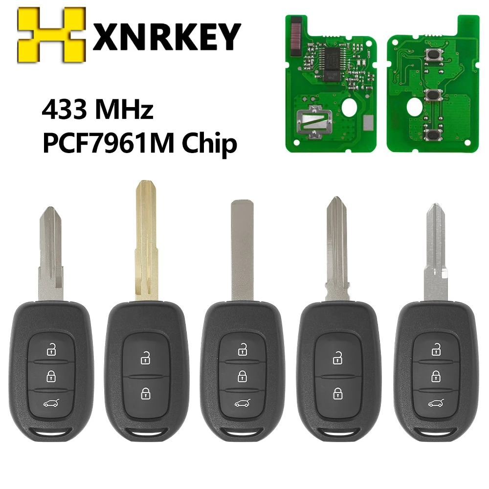 XNRKEY 3 Button Smart Remote Smart Key for Renault Sandero Dacia Logan Lodgy Dokker Duster Trafic Clio4 Master3 433mhz PCF7961M