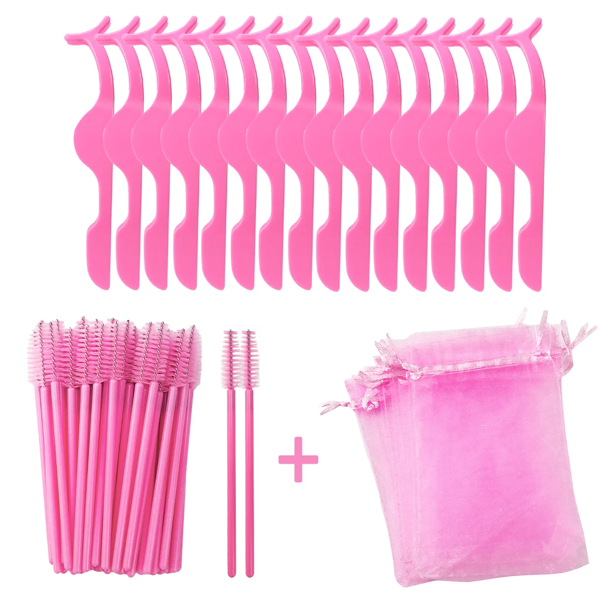 50/100Pcs 3 in 1 Lash Set Include Eyelash Tweezers And Mascara Wand And Mesh Bag