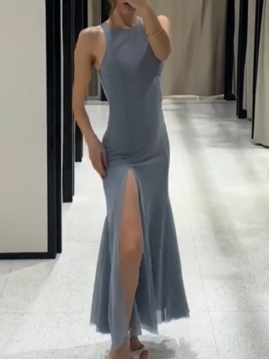 

Elegant Casual Chic Women Dress Solid Mesh Tulle O-Neck Sleeveless Long Vestidos Fashion 2025 Summer Beach Holiday Dress